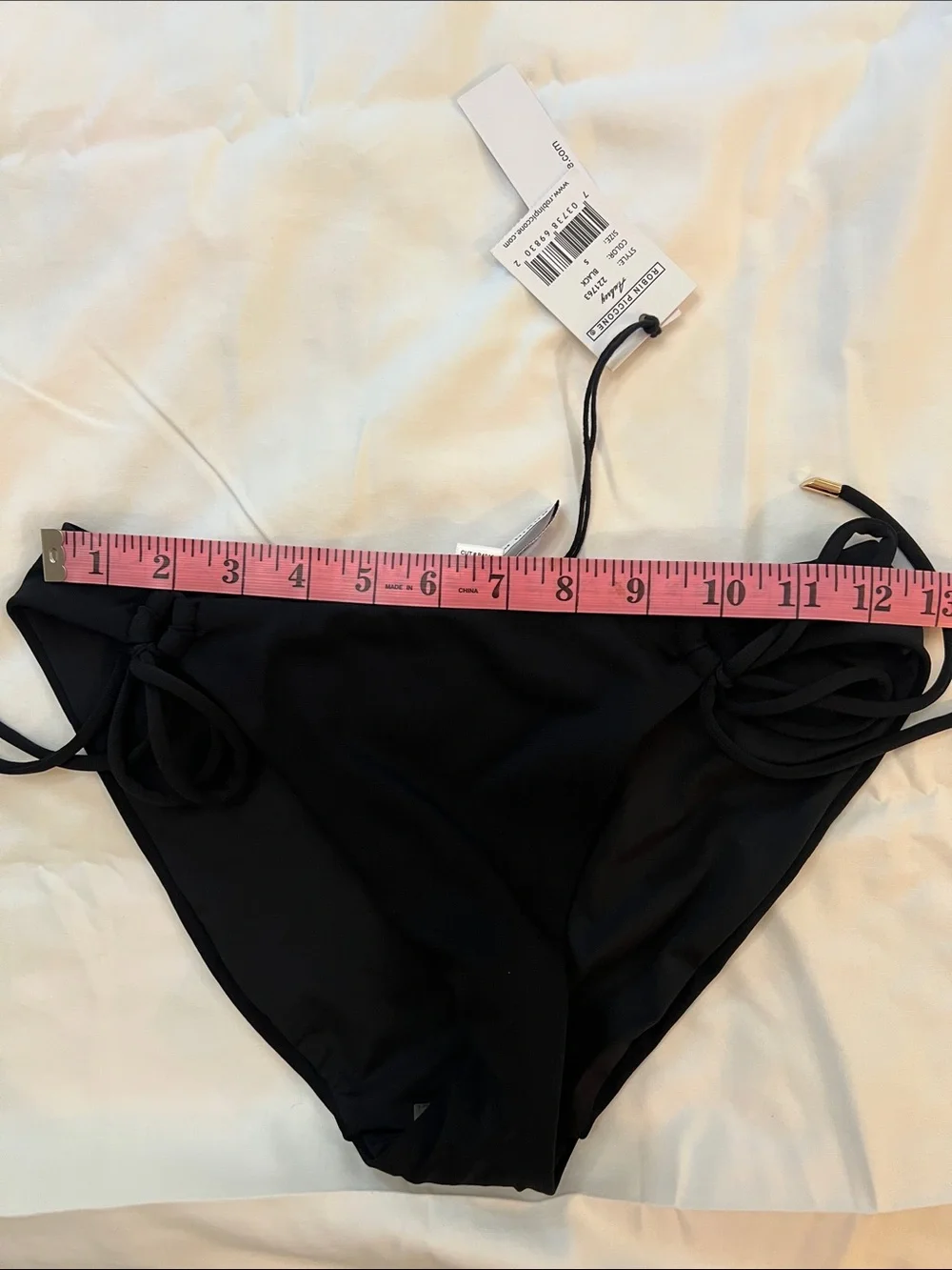 NEW Robin Piccone Aubrey Loop Tie Side Bikini Bottom Black Style 221763 Small
